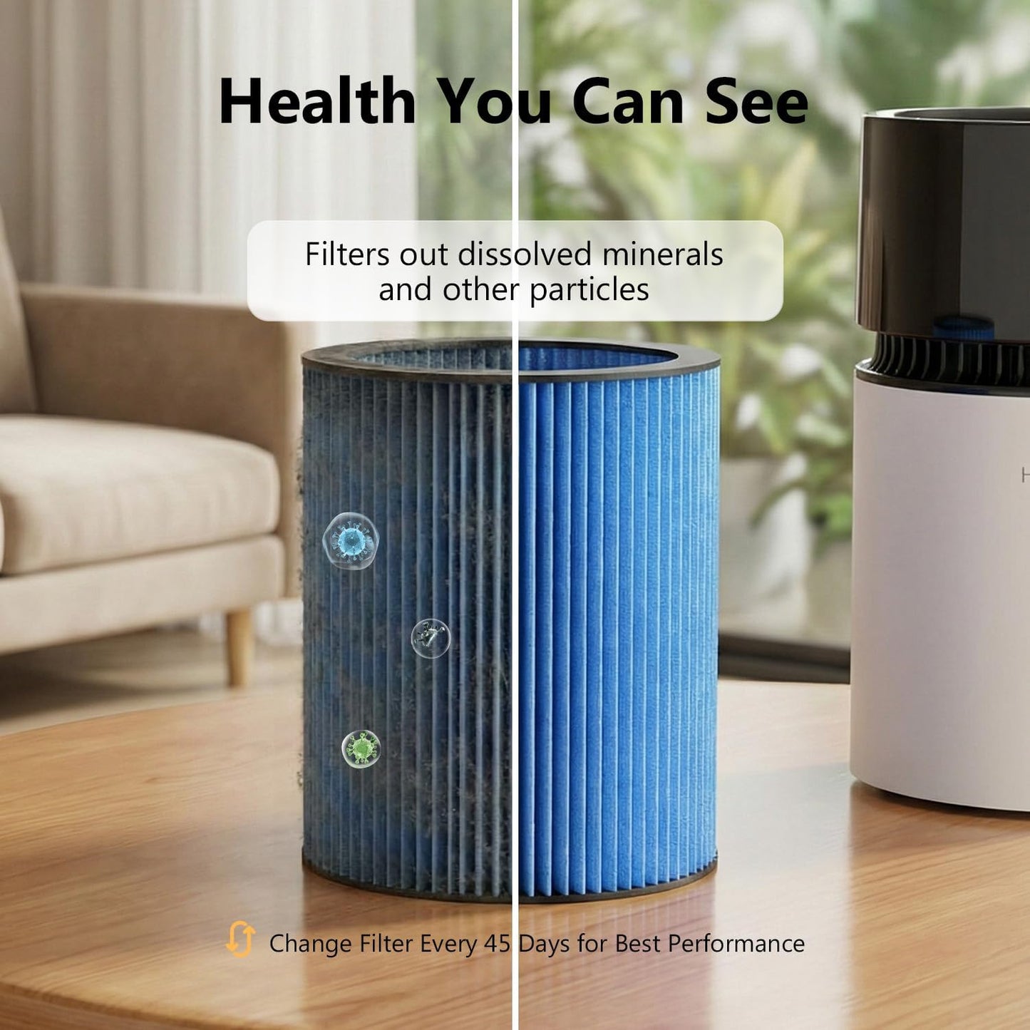 Mist-Free Evaporative Humidifier for Bedroom, Top Fill Humidifier Work with Tap Water, Touch Control,USB Powered, Sleep Mode, Night Light,1–8H Timer, Easy-Clean Design for Home Office-3L