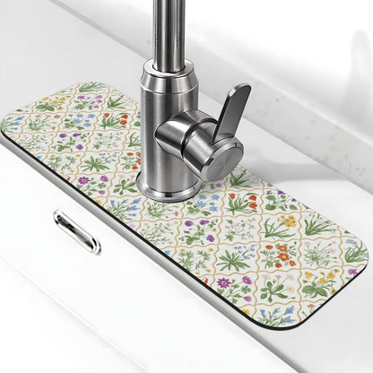 Aquamarine Blue Mexican Tiles Faucet Splash Guard Mat for Kitchen Sink 15x5.5" - Colors B