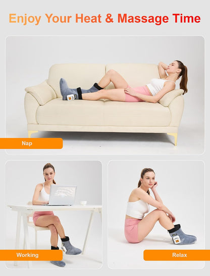 CAMECO 2-in-1 Cordless Foot Heating Pad & Massagers for Feet Neuropathy Pain Relief, 5000mAh 104℉-140℉ Heated Foot Warmers for Women Men, Rechargeable Vibration Heating Booties for Ankle Under Desk