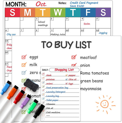 3 Pack Dry Erase Magnetic Calendar for Refrigerator - Monthly & Weekly & Daily Planner Magnet Whiteboard for Fridge Wall - Shopping, Meal/Menu, To Do List, Family Schedule Planning Board (10HB-RIZH3)
