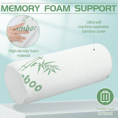 Bucherry 3 Pack Cervical Neck Roll Memory Foam Pillow Cylinder Bolster Pillow for Bed Round Neck Support with Removable Washable Cover for Sleeping Travel Yoga Legs Back Lumbar(18 x 4 Inches)