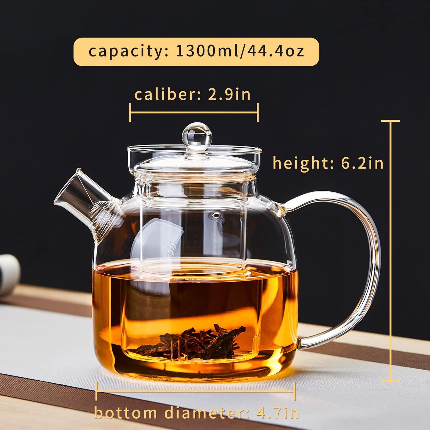 Glass Teapot,1000ml/34oz Borosilicate Glass Teapot with Removable Infuser, Stovetop Safe Tea Kettle,Blooming and Loose Leaf Tea Maker