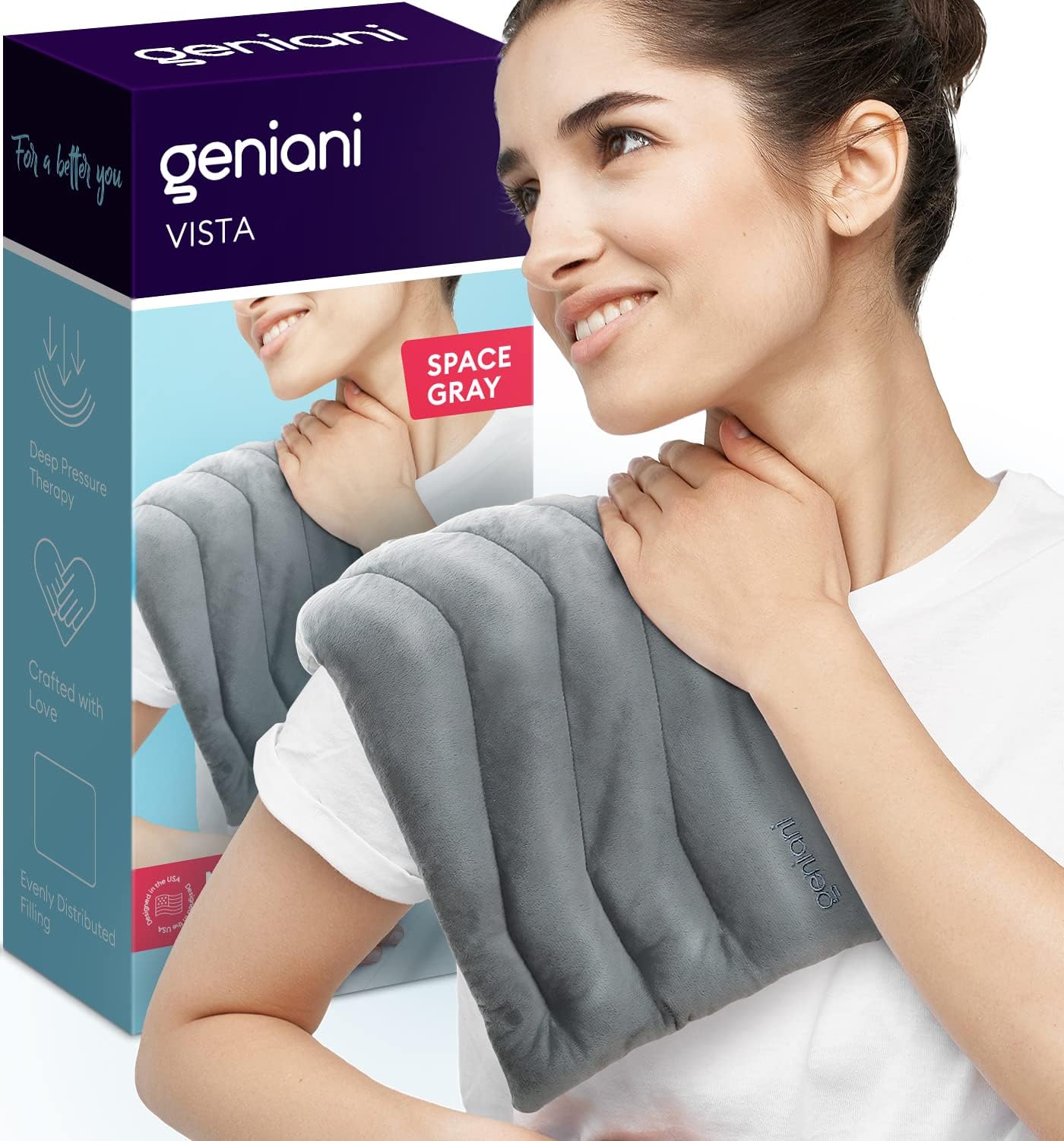 GENIANI Microwavable Heating Pad for Neck and Shoulders with Herbal - Calming Weighted Cordless Neck Wrap - Heat Pad - Hot and Cold Compress (Cloud Grey)