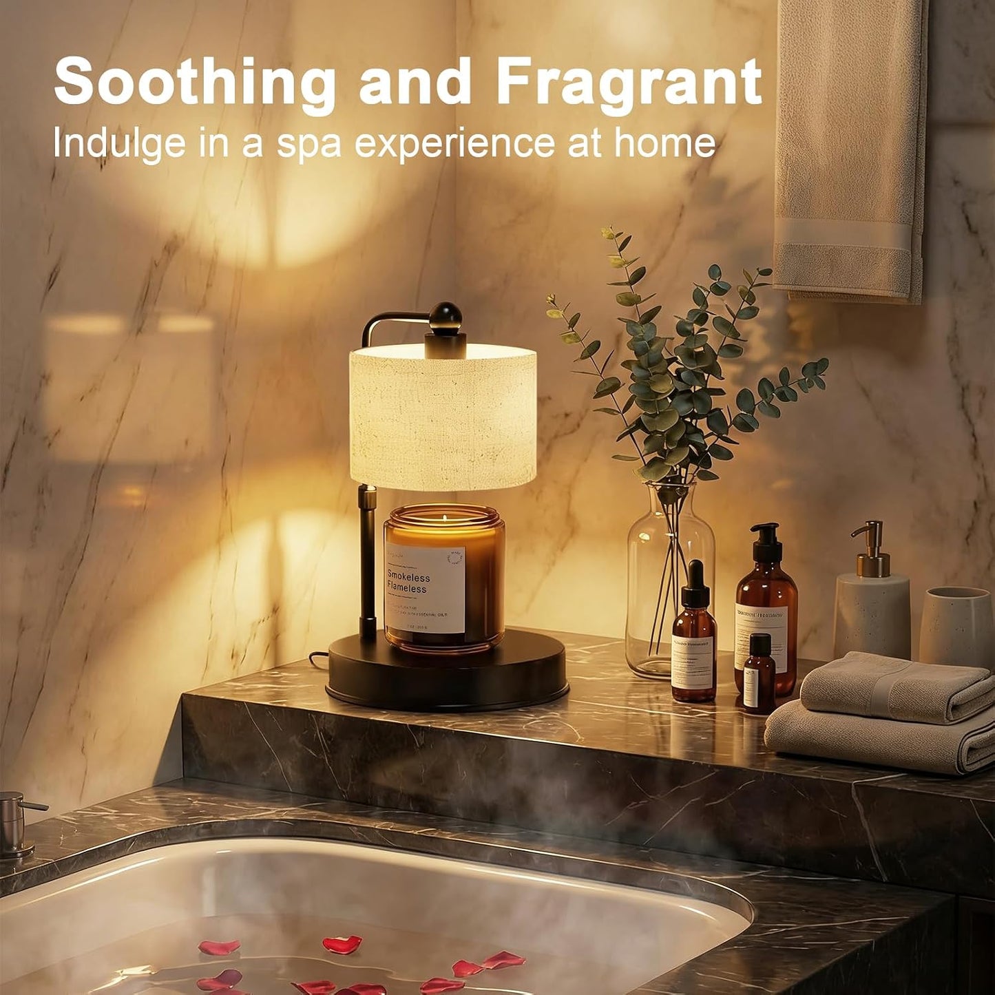 Candle Warmer Lamp with Timer, Best House Warming Gift, Height Adjustable & Dimmable Electric Candle Warmer Lamp, Includes 2 Bulbs, Birthday Gift for Women, Mom, Housewarming - Flaxen
