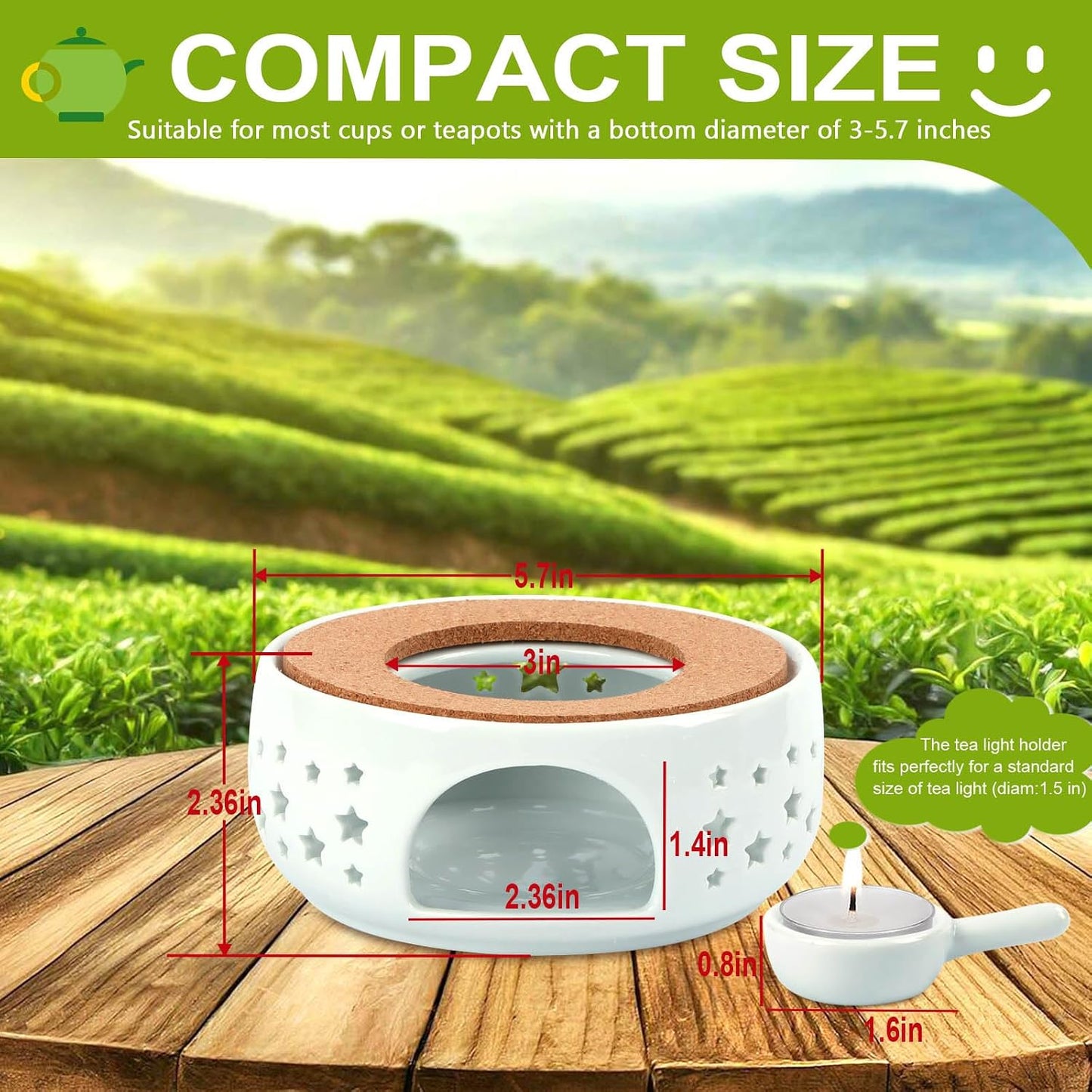 Teapot Warmer, Ceramic Tea Warmer for Teapot, Tealight Warmer with Tealight Holder for Heating Coffee Milk Tea Warmer, Teapot Heater (White)
