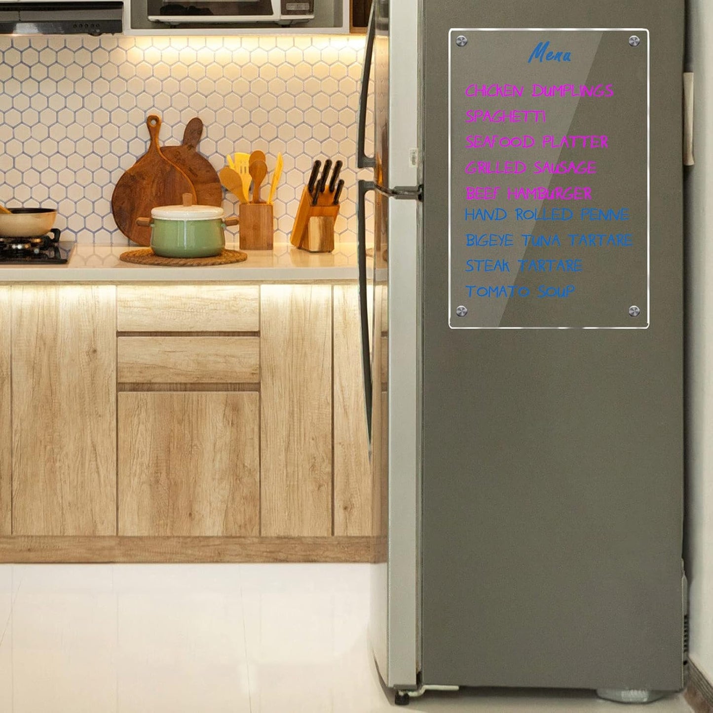 JonXon 8"x12" Acrylic Magnetic Dry Erase Board for Fridge, Clear Acrylic Magnet Calendar for Refrigerator,Includes 6 Dry Erase Markers(Clear Blank)