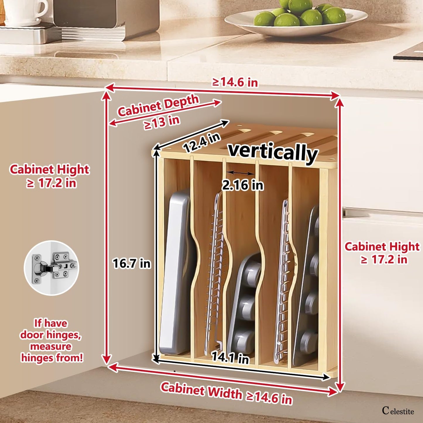 celestite Wooden Baking Sheet Organizer for Cabinet Baking Tray Organizer Cookie Sheet Organizer for Cabinet Kitchen Storage Organization Accessories