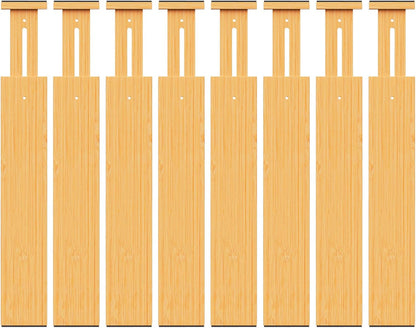 Bamboo Drawer Dividers Organizers, 2.56" High, 17"-21.8" Adjustable, 4 Pack | Expandable Separators, Great for Utensils, Kitchen, Bedroom, Dresser and Office Storage