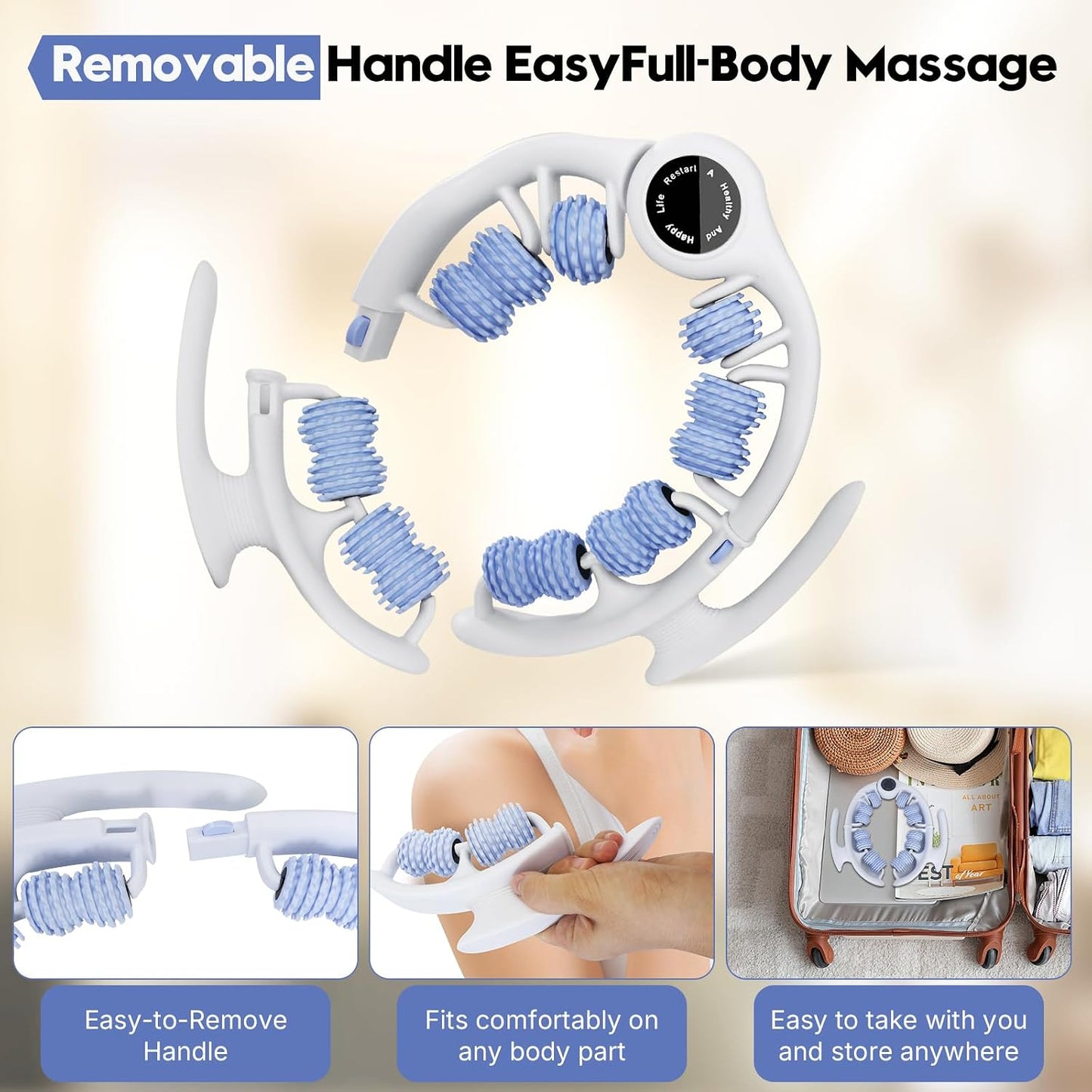 Anti-Cellulite Massage Roller with Handles for Legs & Thighs | Textured roller with detachable handles for legs, thighs and buttocks; compact design for easy storage.