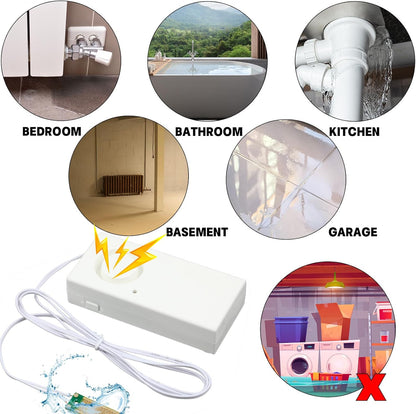 10 Pcs Water Sensor Alarm Leak Detector 120db Water Leak Alarm 9v Battery Flood Sensor Detector Overflow Security Alert for Home Basement Kitchen Garage Bath Tub Sink, White