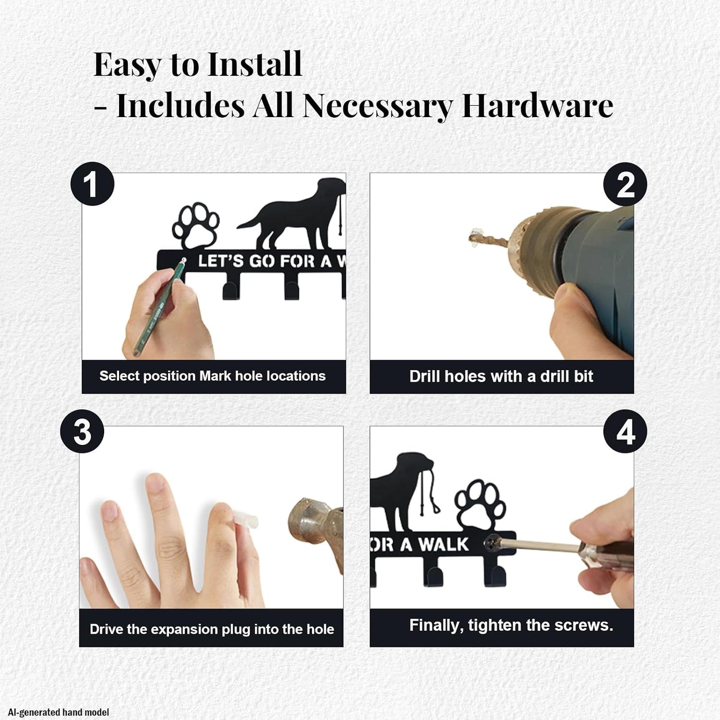 Dog Leash Holder for Wall, Key Holder Mount with 5 Metal Hooks, Pet Leash and Key Organizer, Screw Mounted Rack for Leashes Keys Collars, Entryway Garage Mudroom