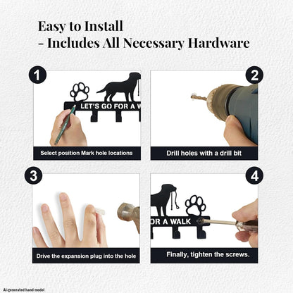 Dog Leash Holder for Wall, Key Holder Mount with 5 Metal Hooks, Pet Leash and Key Organizer, Screw Mounted Rack for Leashes Keys Collars, Entryway Garage Mudroom