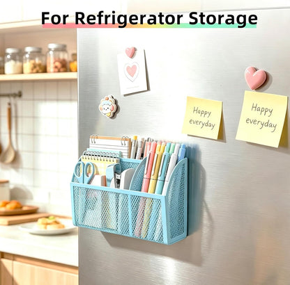Magnetic Pencil Holder, Magnetic Organizer for Locker Accessories, Black | Mesh Marker Holder with Strong Magnets and 3 Compartments for Whiteboards Refrigerators and Magnetic Lockers