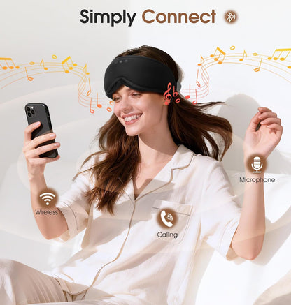 Bamboo Cotton Bluetooth Sleep Mask, 2 in 1 3D Soft Sleep Mask with Sleep Headphones, Sleep Eye Mask with Timming Setting, Blackout Sleeping Mask for Side Sleepers, Women Men, Black (Black)