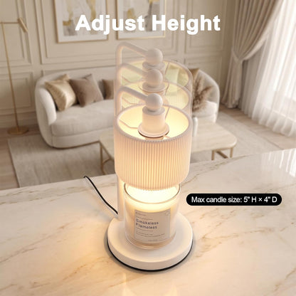Candle Warmer Lamp with Timer, Modern Farmhouse Candle Warmer for jar Candles, Electric Wax Warmer, Includes 2 Bulbs, Housewarming, Birthday Gift for Women, Mom - White Pleated