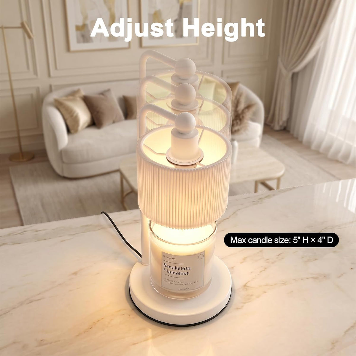 Candle Warmer Lamp with Timer, Modern Candle Warmer for Jar Candles, Electric Wax Warmer, Includes 2 Bulbs, Housewarming, Birthday Gift for Women, Mom - White Pleated