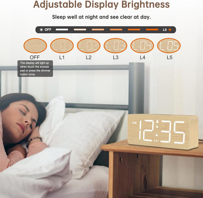 DreamSky Wooden Digital Alarm Clock for Bedroom with Large Numbers