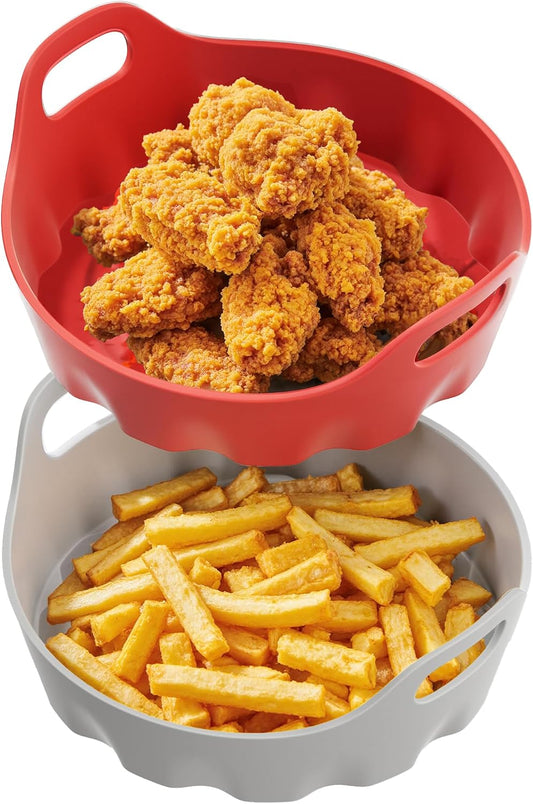 Li&Zhao Silicone Air Fryer Liners Reusable - 2 PCS Square Air Fryer Inserts Air Fryer Accessories 4 to 7 Qt Silicone Liners Basket for Kitchen (Red & Gray)