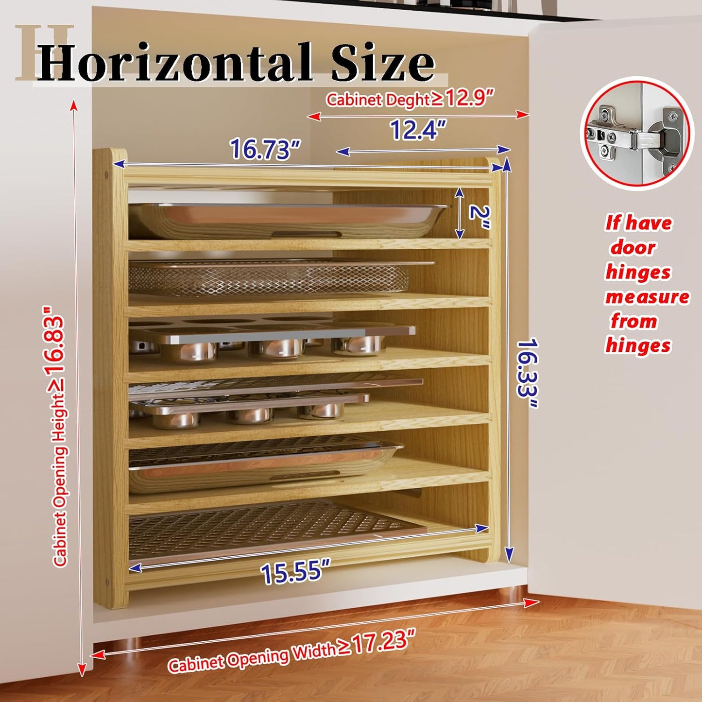 6 Tier Wooden Tray Dividers for Cabinets | Baking Cookie Sheet Organizer, Vertical/Horizontal Cabinet Dividers for Pots, Cutting Board, Kitchen Organizers and Storage