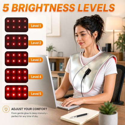 2026 New Model Red Light Therapy for Neck and Shoulder, Direct-Plug High Power 104 LED Beads, 660nm/850nm Wearable Heating Band with 5 Intensity Levels, for Upper Back, Shoulders and Neck