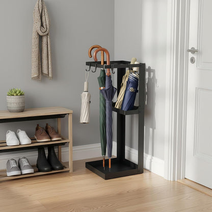 Umbrella Stand, Metal Umbrella Stand Indoor, 20 Inch Umbrella Holder for Entryway, Shelf for use with Small Umbrellas and Bottom Drip Tray for use with