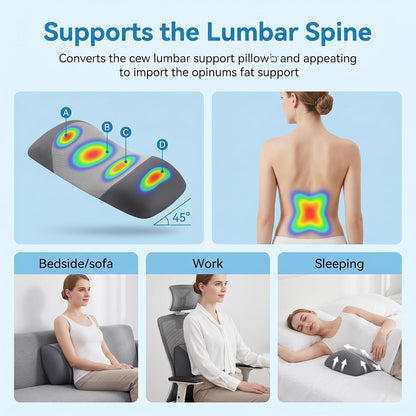 Lumbar Support Pillow for Sleeping,Premium Memory Foam Lower Back Pain Relief Bed Rest Support Pillows for Car Bed,Couch,Waist Support Care Cushion,Sleep Lumbar Pillow (Black Grey)