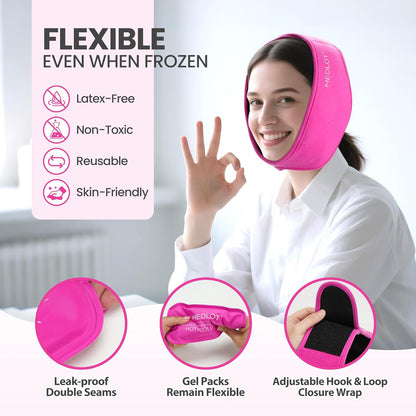 LotFancy Face Ice Pack Wrap for TMJ, Wisdom Teeth, with 4 Reusable Hot Cold Therapy Gel Packs, Pain Relief for Head, Oral and Facial Surgery, Dental Implants, Blue