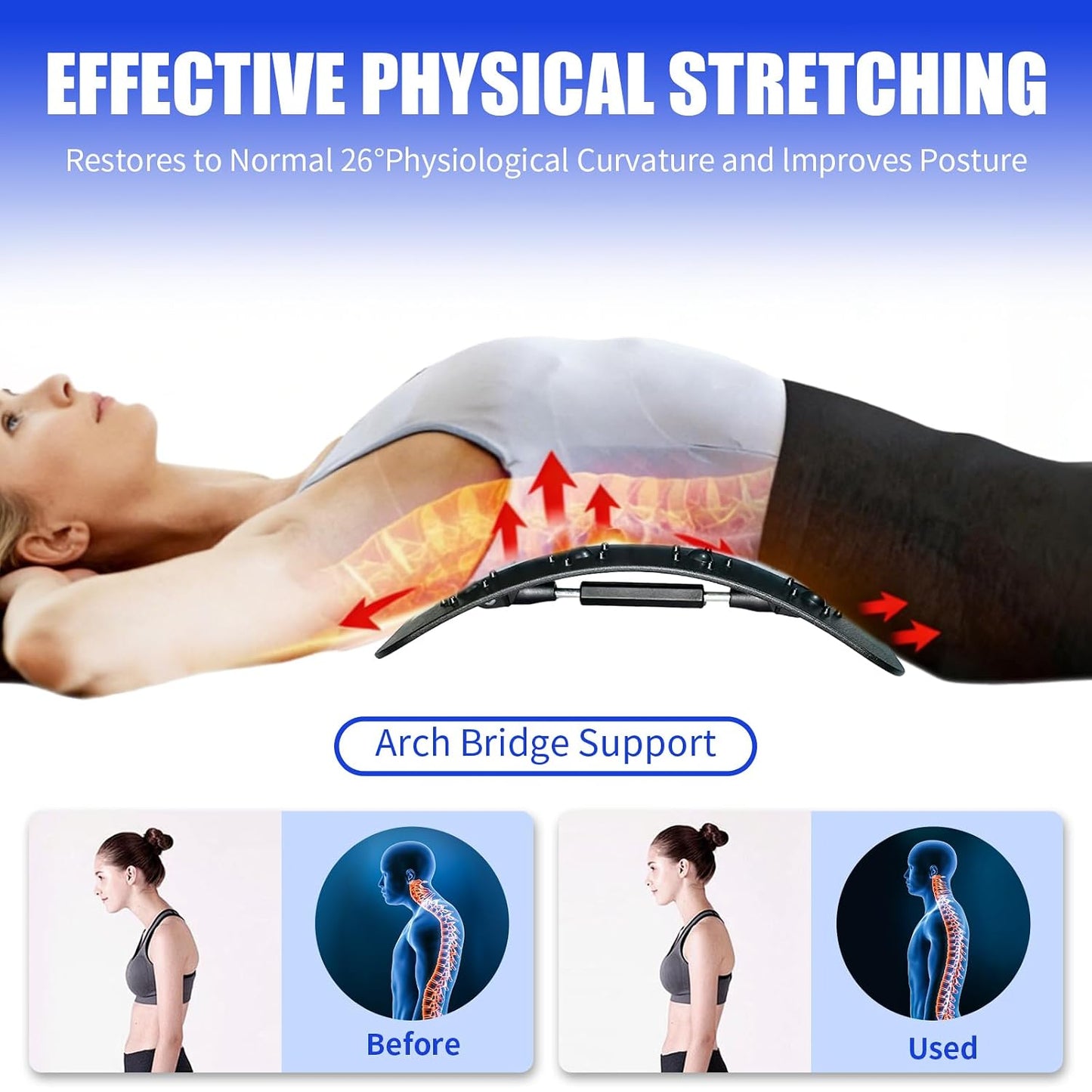 Back Stretcher Adjustable Spine Support Device | Adjustable Back Stretching Board with Massage Points for Daily Stretching, Home Fitness and Relaxation