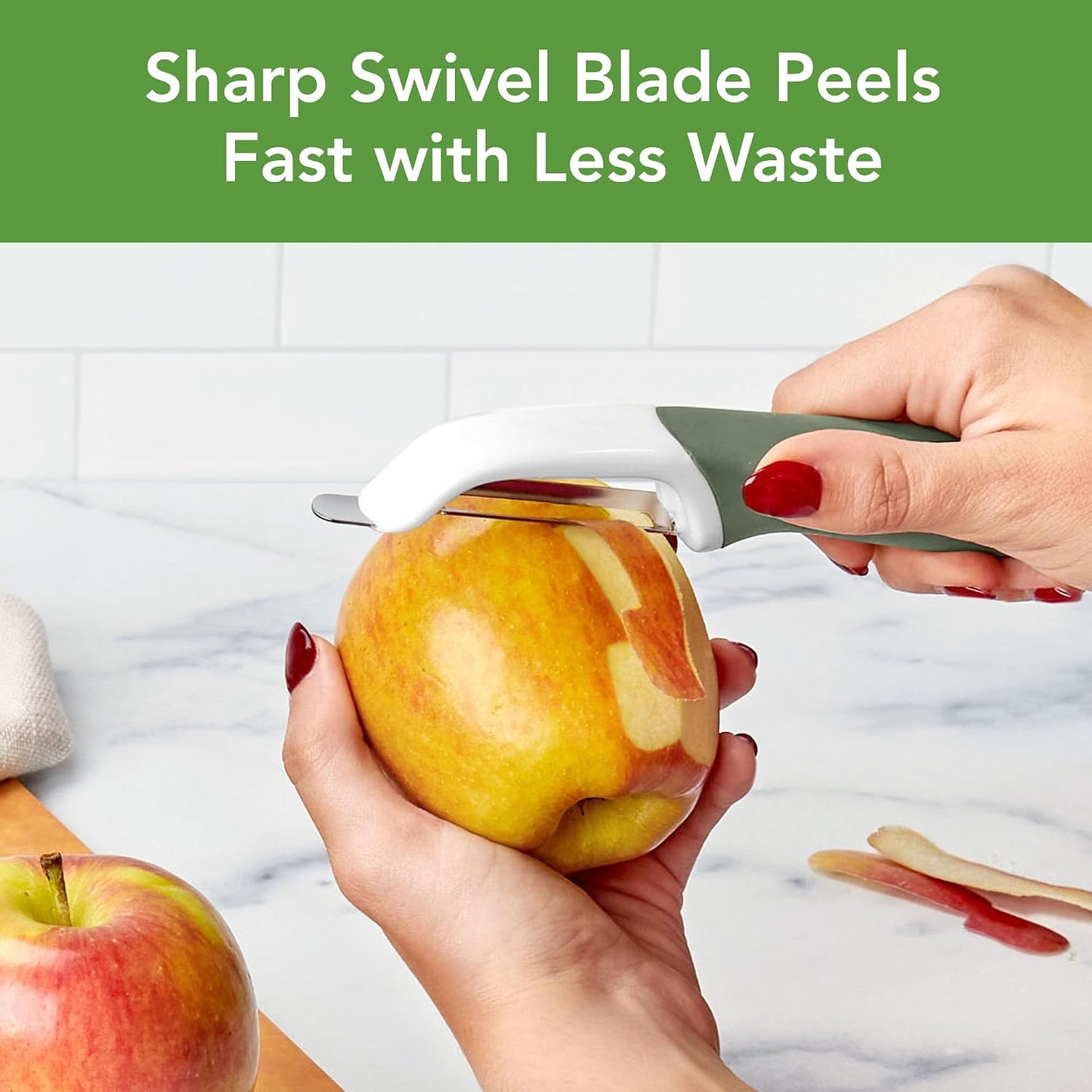 Tovolo Vegetable Peeler with Ultra Sharp Stainless Steel Swivel Blade Non Slip Handle, Multi Functional Dishwasher Safe Kitchen Wide Ribbon Potato Peeler for Fruit Veggies Carrots Apples, Oatmeal