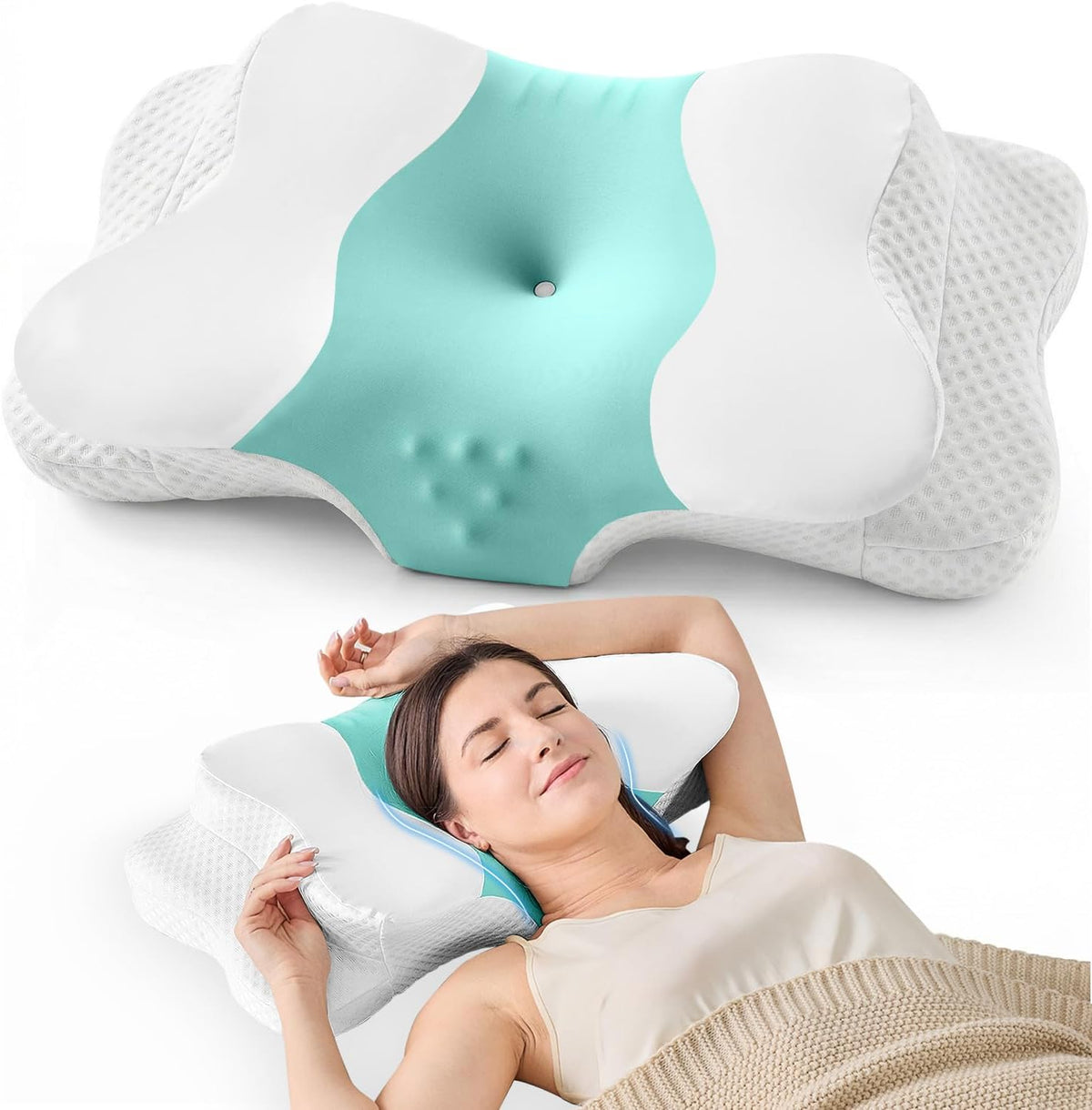 DISSA Cervical Neck Pillow for Side Sleepers Ergonomic Contour Memory Foam Pillow with Adjustable Orthopedic Neck Support for Pain Relief - Gift for Christmas & Birthdays