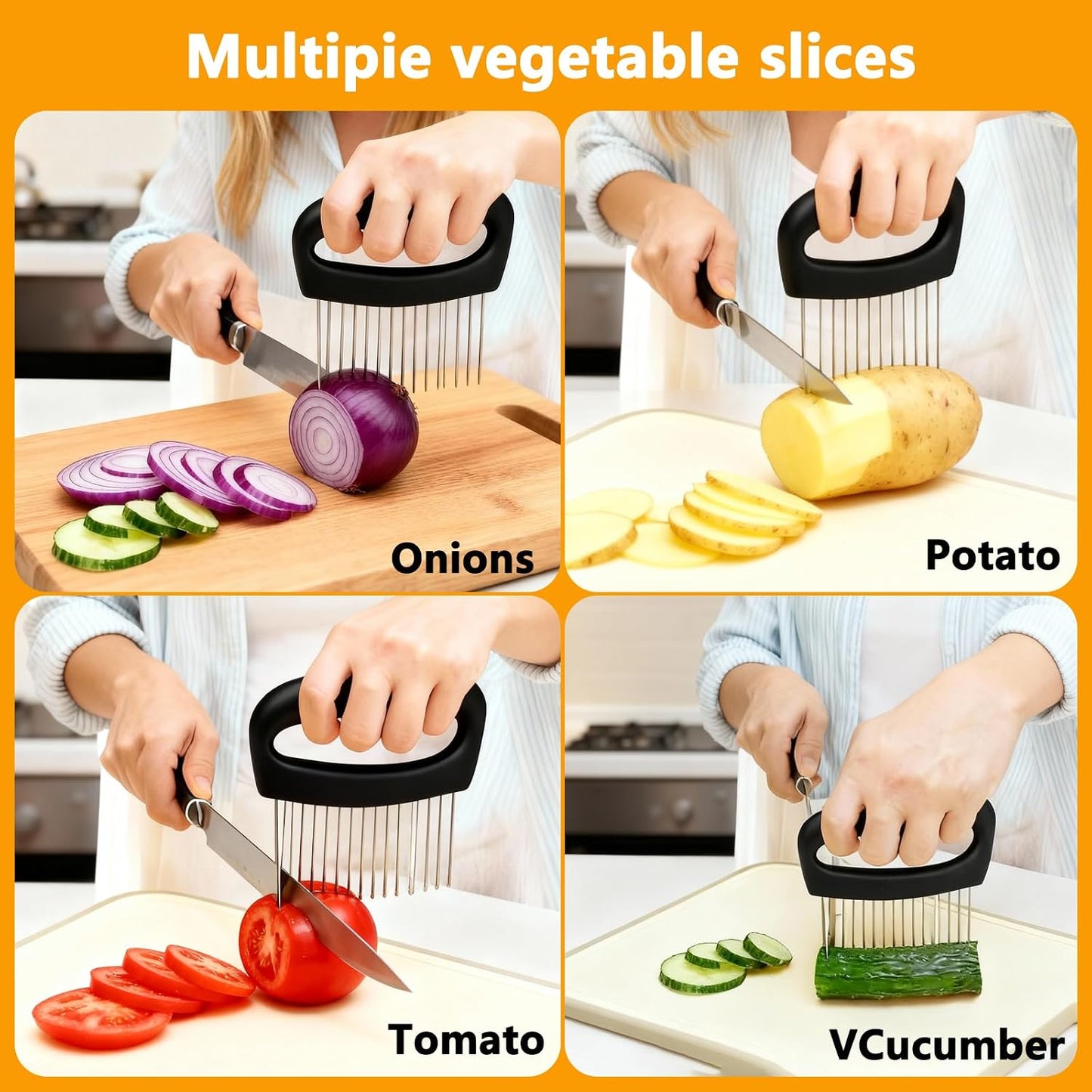 Onion Holder for Slicing Meat Tenderizer Extra Large Onion Slicer Holder Cutter Vegetable for Potato, Tomato, Lemon, Kitchen Food Slicer Guide with 16 Long Needles