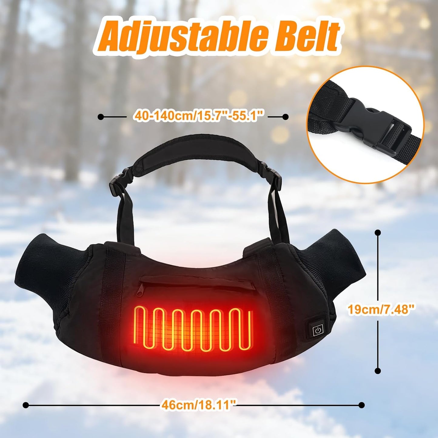 Heated Hand Warmers Pouch Electric Heated Hand Muff with 3-Level Heat Setting, Adjustable Strap, 2 Pocket, and USB Plug Hand Warmer Pouch for Hunting, Football, Golf, Fishing, Camping(No Power Bank) | Electric Heated Hand Muff for Hunting, Football,
