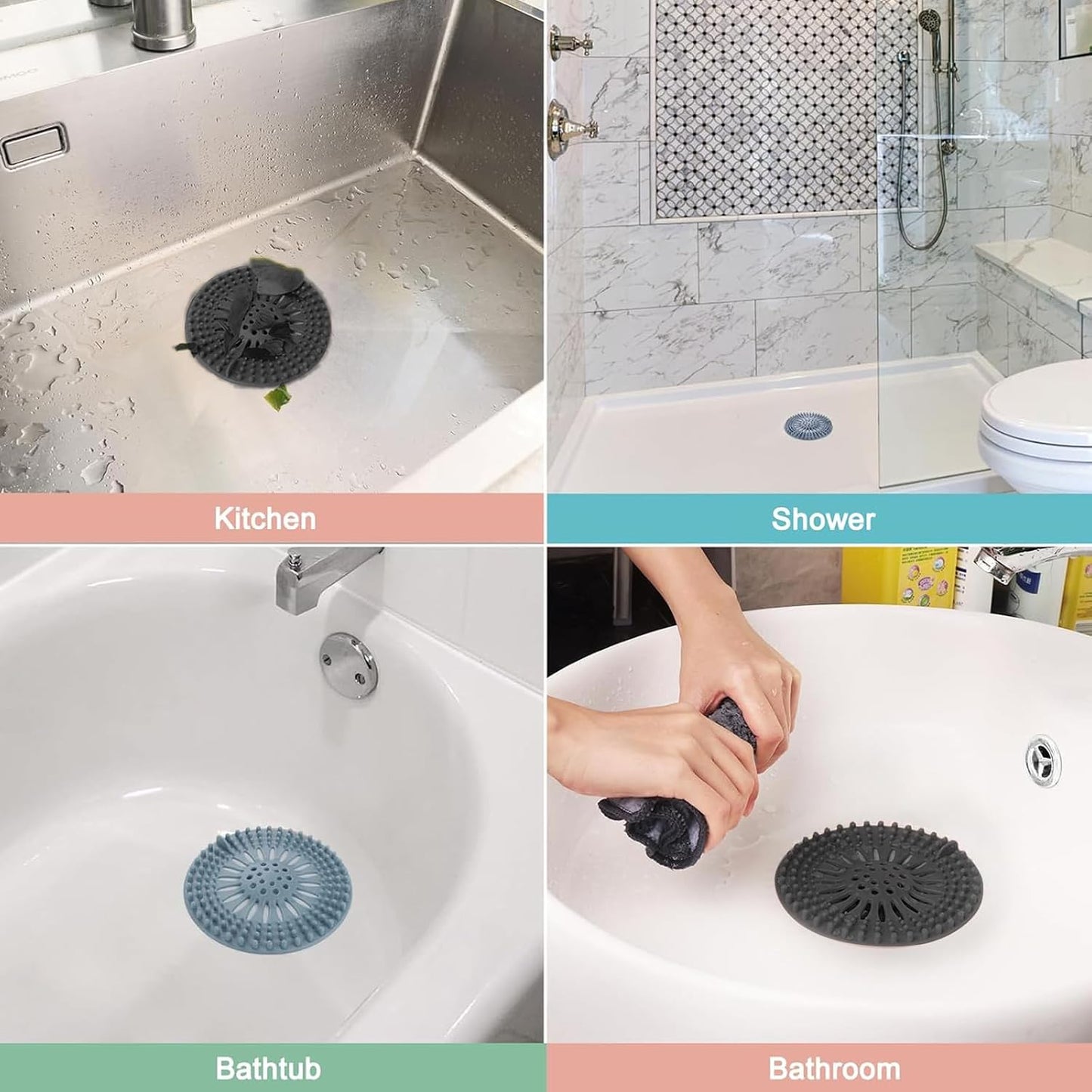 Gotega 5 Pack Sink Drain Strainer, Hair Catcher for Bathroom Tub Shower | Sink Hair Catcher Shower Drain Durable Silicone Hair Stopper Shower Drain Cover Hair Trap, Bathroom Sink Replacement