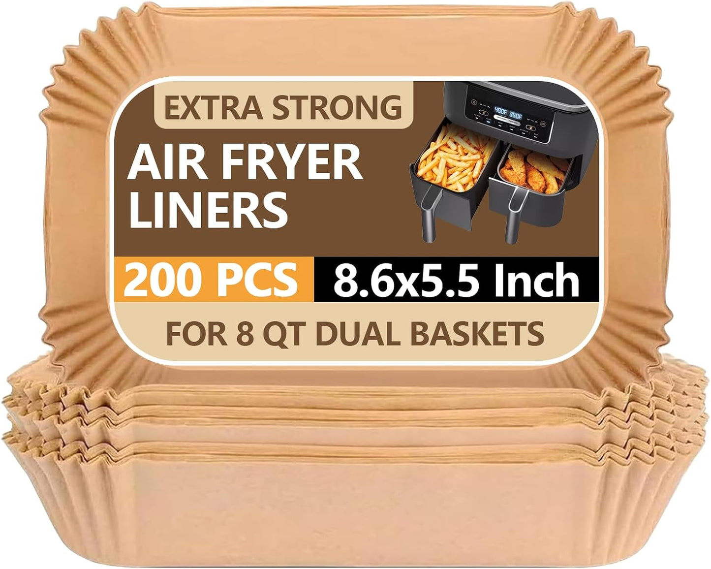 UBeesize 9 Inch Disposable Air Fryer Liners 200 Pack Square Parchment Liner