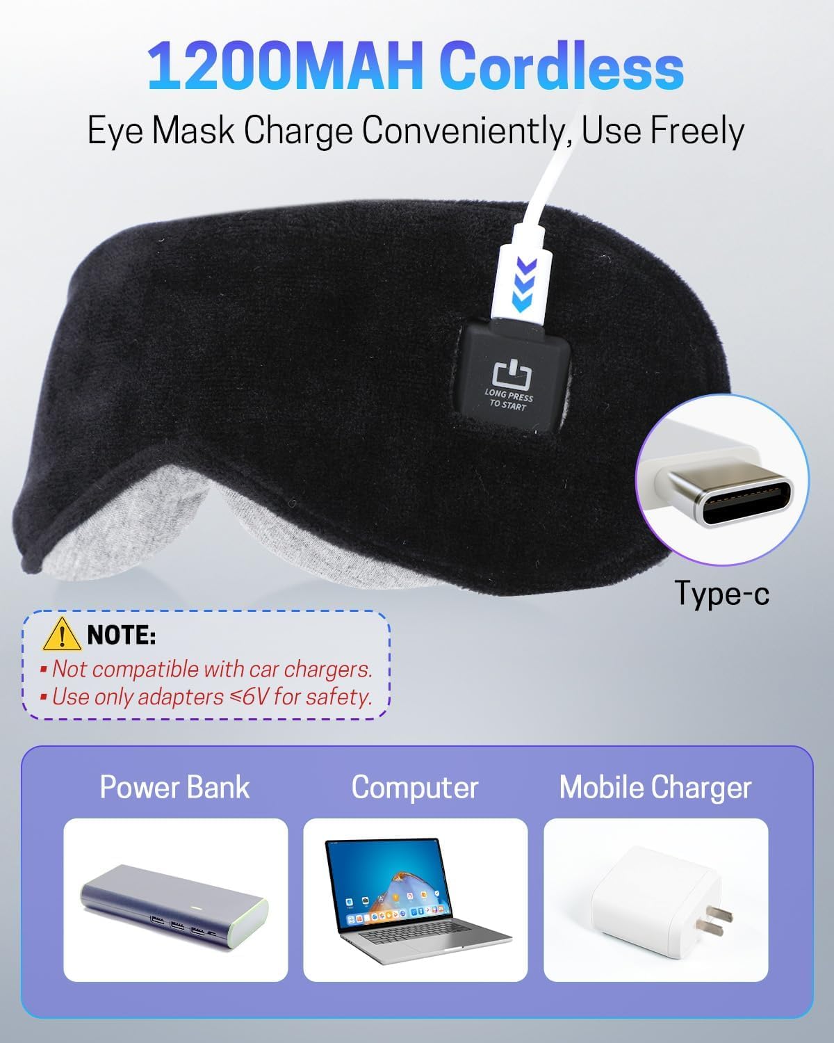 Heated Eye Mask for Dry Eyes, Stye Relief and Improved Sleep - Cordless Rechargeable Warm Compress with Graphene Heating, 3 Temp Settings, Auto Shut-Off, Washable Sleep Mask for Travel