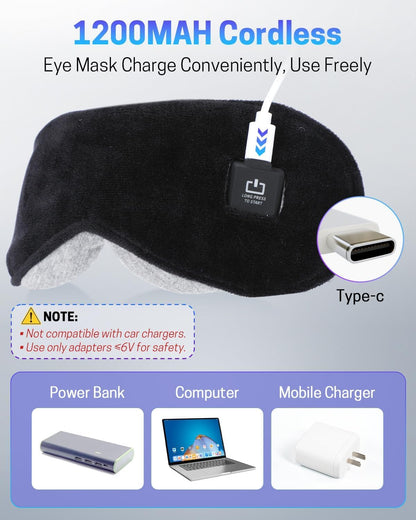 Heated Eye Mask for Dry Eyes, Stye Relief and Improved Sleep - Cordless Rechargeable Warm Compress with Graphene Heating, 3 Temp Settings, Auto Shut-Off, Washable Sleep Mask for Travel