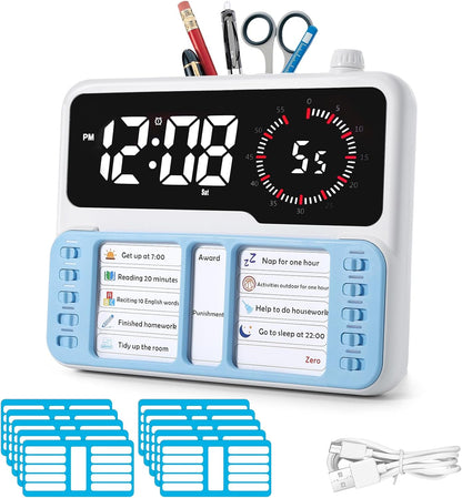 7-in-1 Visual Timer with Task Planner - Blue | ADHD Time Management Tool With Alarm, Countdown, Calendar, Temperature Display and Storage, Ideal for Home and School