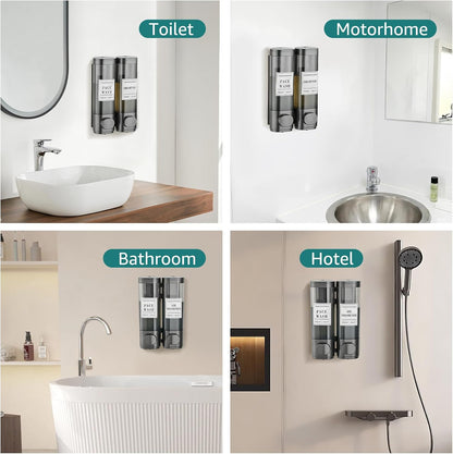Wall Mounted Shower Soap Dispenser 3 Chamber,No Drill Shower Dispenser | Shampoo and Conditioner Dispenser for Bathroom Hotel Large Capacity, each 300ml with two waterproof labels,Gold