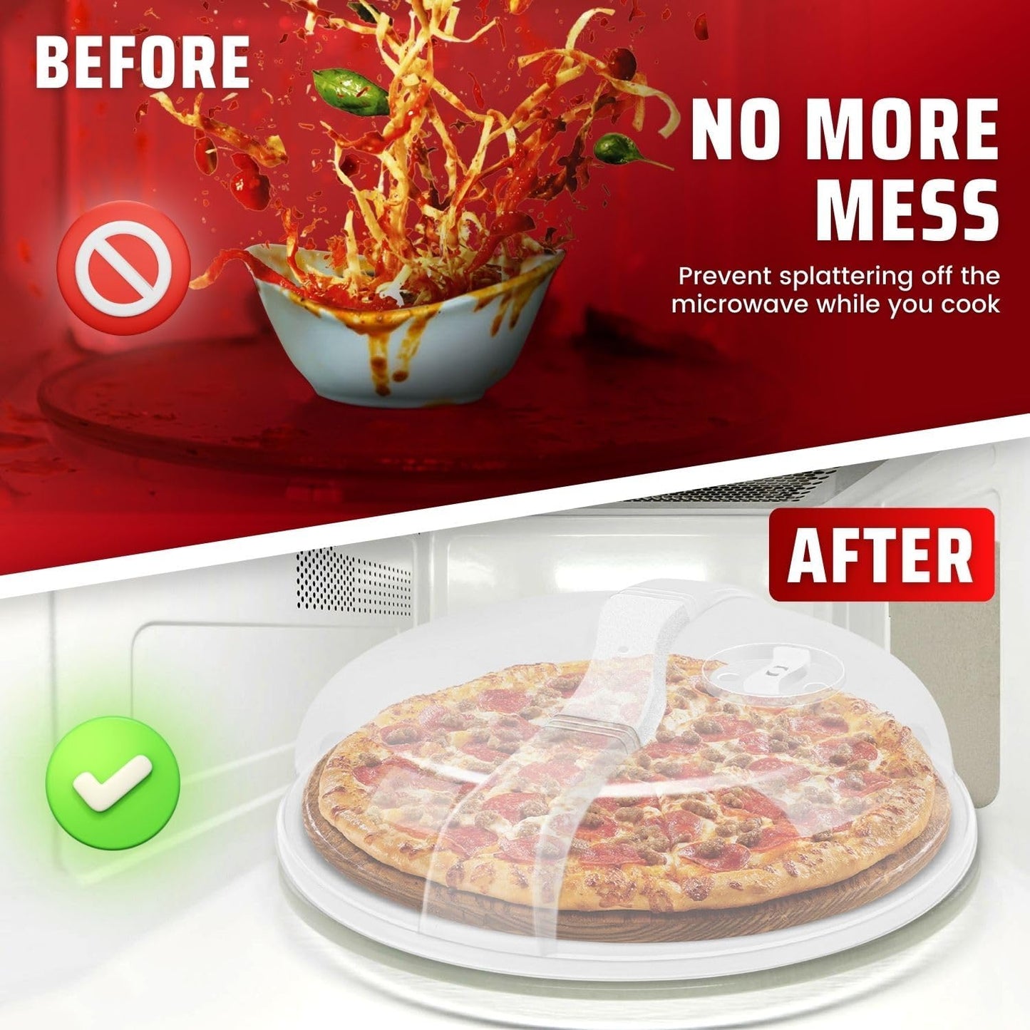 Flexzion 10.5 Inch Microwave Splatter Cover - BPA-Free Anti-Splatter Microwave Cover with Adjustable Steam Vent, Dishwasher Safe, Transparent Plastic Food Covers for Microwave Cooking | Transparent Dishwasher-Safe Plate Cover with Adjustable Steam Vent