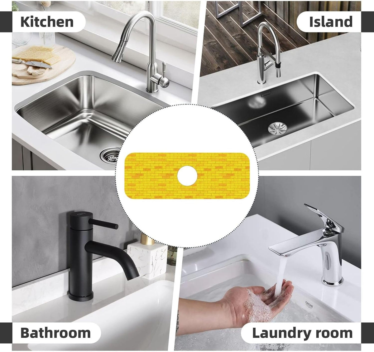 Aquamarine Blue Mexican Tiles Faucet Splash Guard Mat for Kitchen Sink 15x5.5" - Colors B