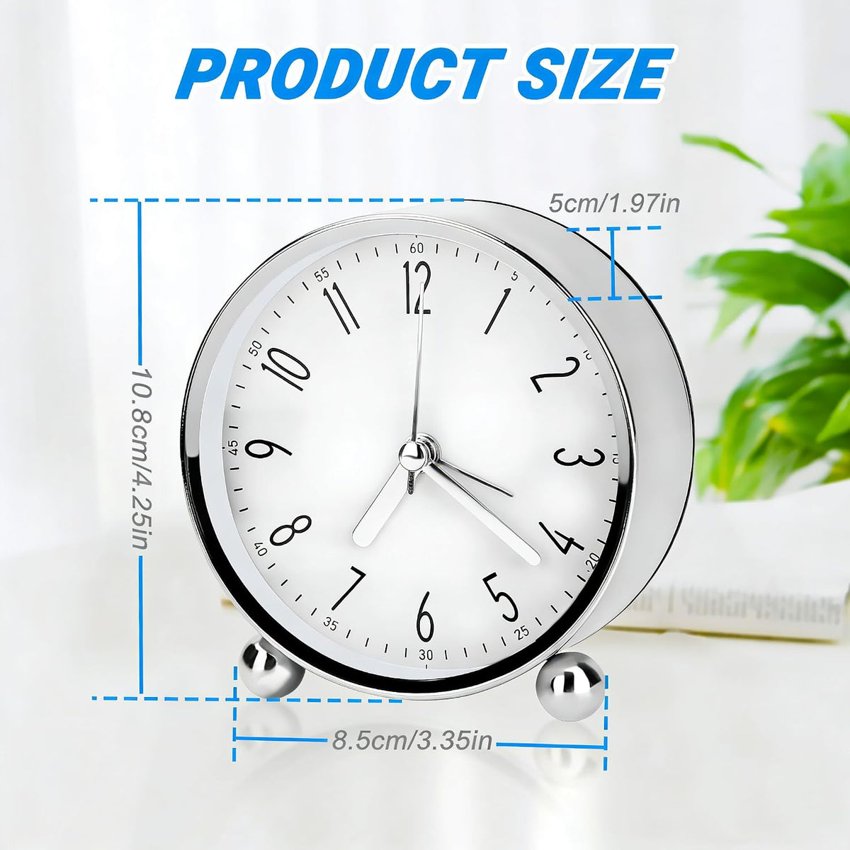 Welltop Analog Alarm Clock, 4 inch Super Silent Non Ticking Small Round Clock with Arabic Numerals Beep Sounds, Battery Operated, Lighted on Demand and Snooze, for Bedrooms Bedside Desk, Easy Set