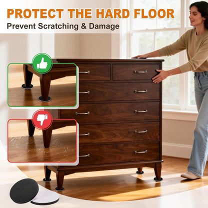 Felt Furniture Sliders for Hardwood Floors 24 PCS, 3 1/2" | Heavy Duty Furniture Movers for Hard Surfaces, Reusable Moving Pads for vinyl Tile Floors