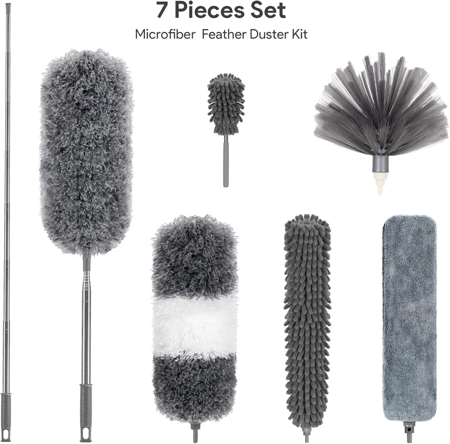 Cobweb Duster with Extension Pole 100 inches, Dusters for Cleaning with 2 Duster Heads, Washable Microfiber Feather Duster for Cleaning Ceiling Fan, High Ceiling, Blinds, Furniture & Cars