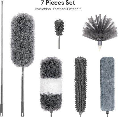 Cobweb Duster with Extension Pole 100 inches, Dusters for Cleaning with 2 Duster Heads, Washable Microfiber Feather Duster for Cleaning Ceiling Fan, High Ceiling, Blinds, Furniture & Cars