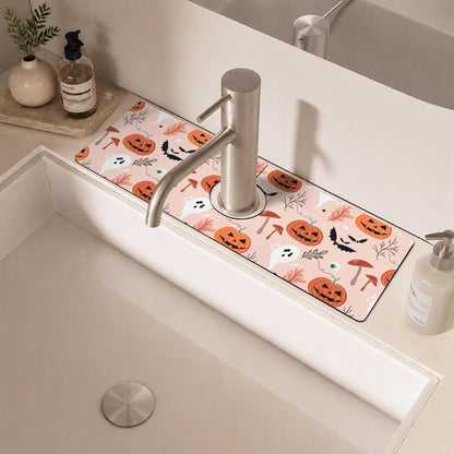 Light Brown White Checkered Kitchen Sink Splash Guard Faucet Mat,Faucet Non-Slip Absorbent Mat,Farmhouse Sink Splash Guard Behind Faucet for Kitchen Bathroom, 15"x5.5"