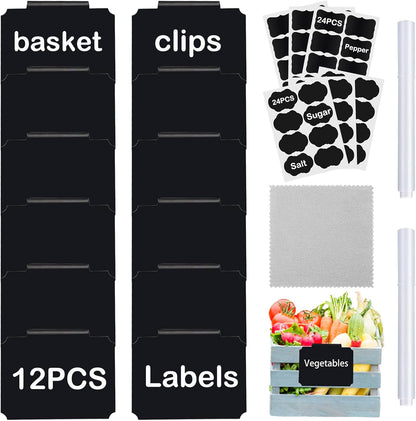 20 Basket Labels Clip On, Reusable Labels for Storage Bins, Removable Chalk Labels for Containers, Kitchen Closet Baskets and Storage Basket Holders with 2 White Chalk Markers
