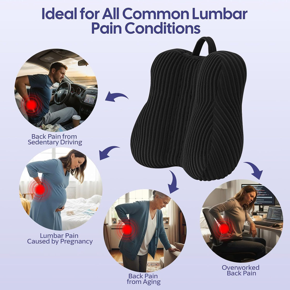 Lumbar Support Pillow for Couch, Back Support Pillow for Chair