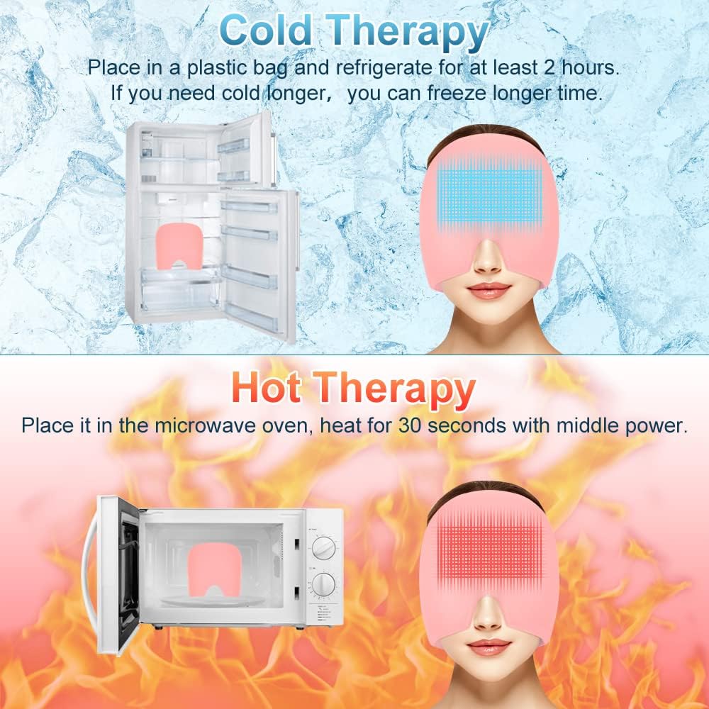 AOOWU Migraine Relief Cap, Reusable Soothing Headache Cap, Odorless Cooling Gel Ice Hat, Ice Pack Head Wrap, Hot and Cold Therapy, Cold Face Mask for Tension Stress Hangover Sinus Puffy Eyes, Blue