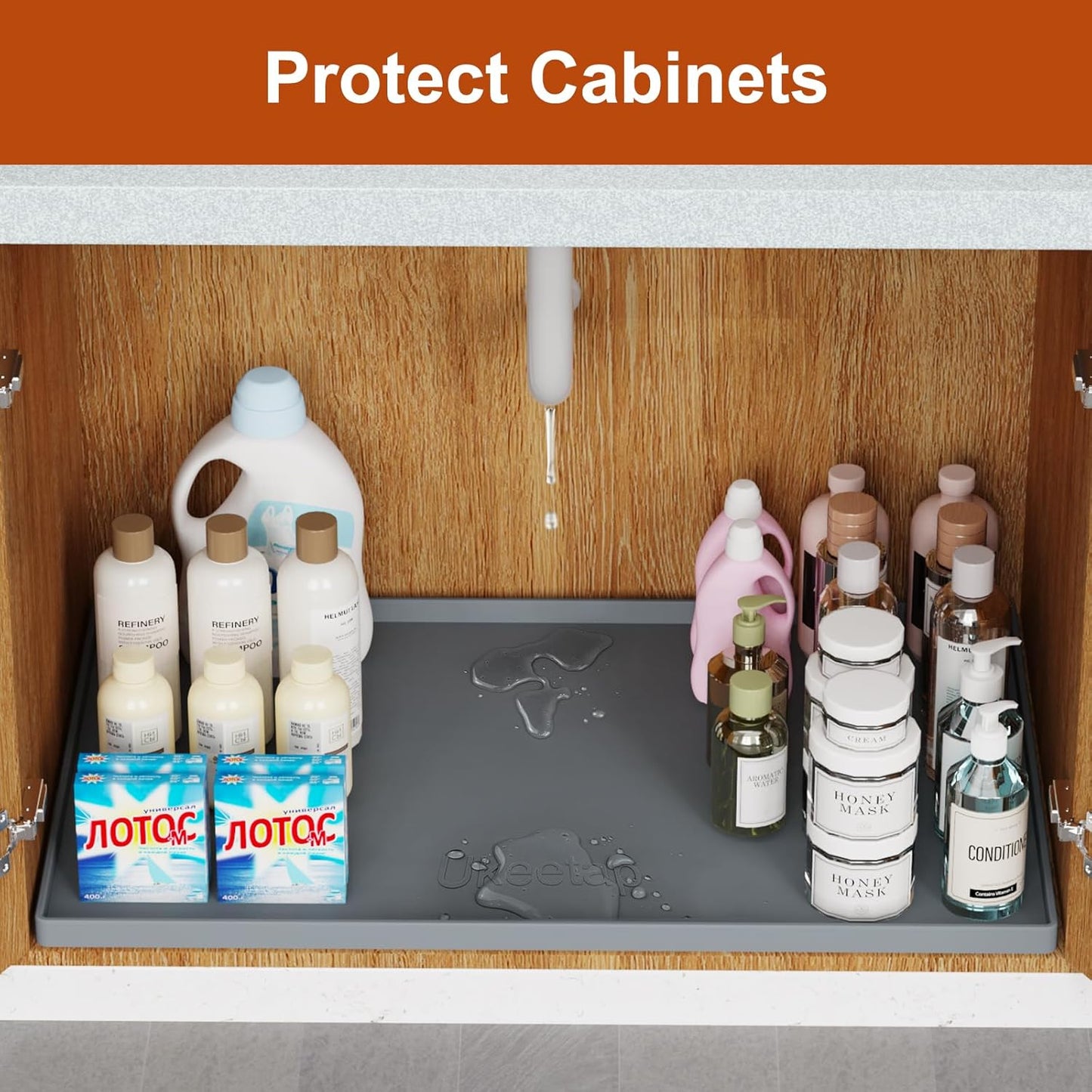 34" x 22" Extra Thick Silicone Mat Waterproof with Raised Edge, | Under Sink Mat for Kitchen & Bathroom, Kitchen Cabinet Liner, Multi-Purpose for Storage & Protection