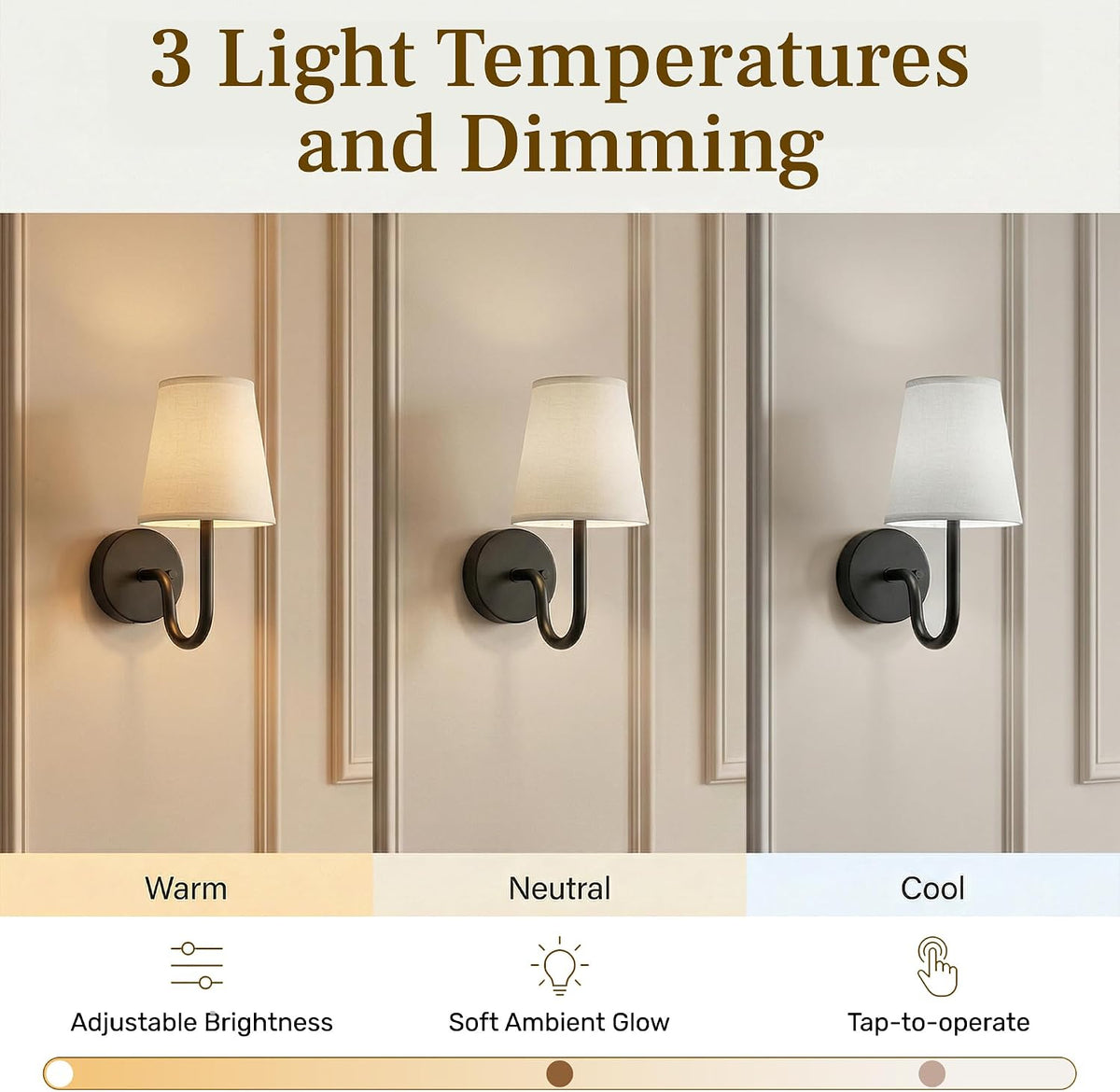 Bell+Howell 2 Pk Rechargeable Wall Sconces Set of Two - Gold